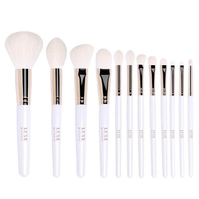 Beautiful cruelty free & Vegan friendly makeup brushes, featuring super soft synthetic bristles. The Luxe Blender brushes create less product wastage, are suitable for sensitive skin, easy to clean, and allow you to Build, Blend & Bake.  This complete brush set has a brush for every aspect of a full face of makeup, which have been carefully chosen to allow you to create the most flawless blends on your eyes, lips and face.